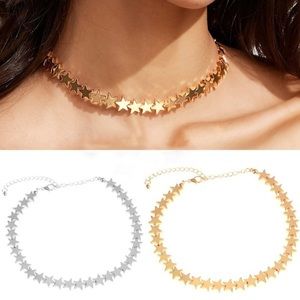 ⭐️ Awesome Boho Celestial Beautiful Metallic Metal Stars Choker Gold Or Silver